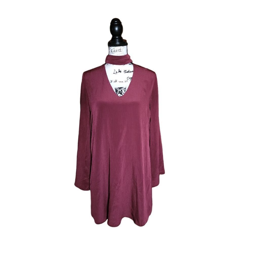 Lush Midi Shift Dress w/ Choker Women's Small long sleeve flowy